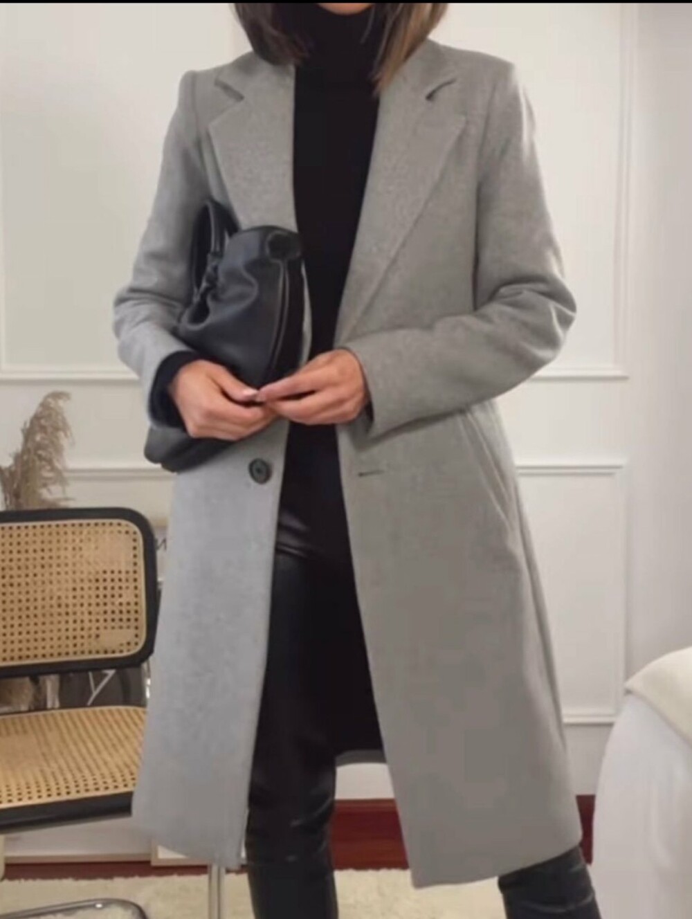 Zara Wool Blend Fitted Long Coat In Gray Size Small